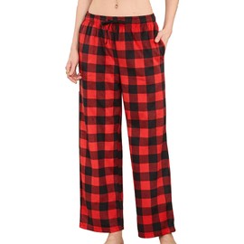 U2SKIIN Womens Flannel Pajama Pants, Soft Plaid Pj Bottoms with Pockets Fleece Lounge Printed Sleepwear Warm（BUFFALO PLAID-RED, L）