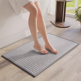 YDKGL Non Slip Bath Mat Bathroom Rugs, Soft Braided Ultra Thin Bath Mats, Super Absorbent Quick Dry Bath Rug Shower Mat, Rubber Backing, Fit Under Door Bathroom Floor, Machine Washable, Gray 16" x 24"