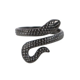Adjustable Snake Ring – Elegant Black Stainless Steel Coil Design, Hypoallergenic & Durable, Versatile Fashion Accessory for Any Occasion, Presented on Floral Backing Card