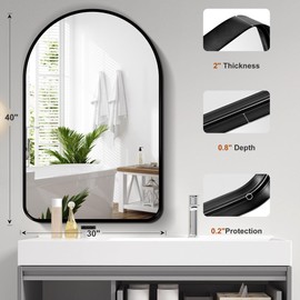 FURNIinspire 40x30 Inch Arch Bathroom Mirror, Metal Frame Wall Mounted Bathroom Vanity Mirror for Bedroom, Entryway, Living Room, Dresser, Black