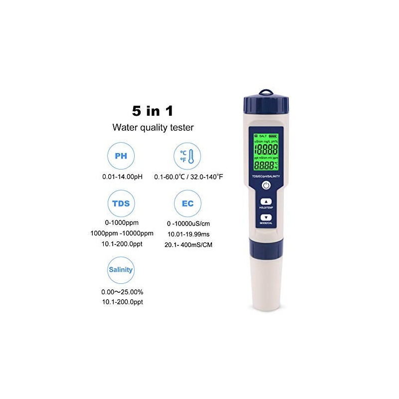 EZ-9909 5 in 1 PH Meter Function Water Quality Meter