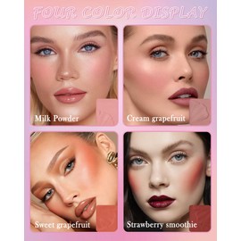4 Colors Blusher Palette, Blush for Cheeks, Matte Rose Pink Powder Blush Makeup Contour for Cheeks Face Blushes, Long Lasting All-Day Waterproof Facial Makeup Set with Brush，Beauty Gift for Women-01