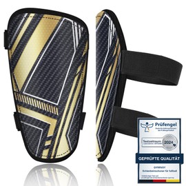Children's Football Shin Pads - Test Angel Certified Shin Pads for Football with Adjustable Velcro Fastening, Shin Pads Football with Skin-Friendly Velvet Cloth (Black Gold, L)
