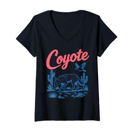 Womens Retro Desert Coyote Graphic Tee Vintage Western Aesthetic V-Neck T-Shirt