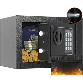 Money Safe Box for Home with Sensor Light & Fireproof Security Safe Box for Money Safe with Keys & Pass Code, Lock Box Fireproof Safe with Digital Keypad - Color: Pink, Size: 0.23 Cubic Feet