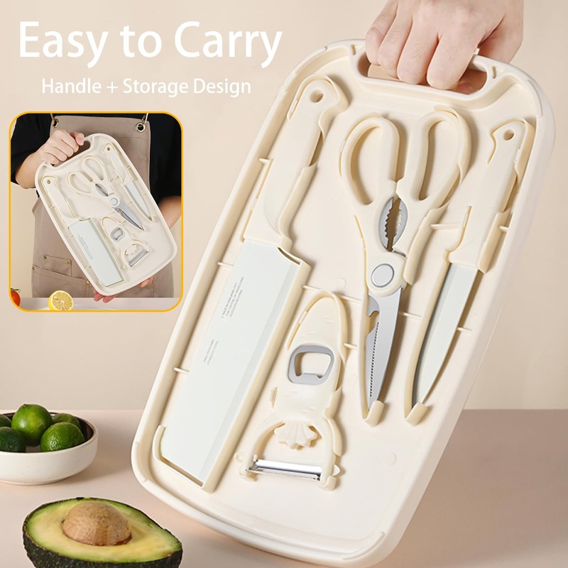 Cutting Board and Knife Set, 5 In1 Travel Cutting Board