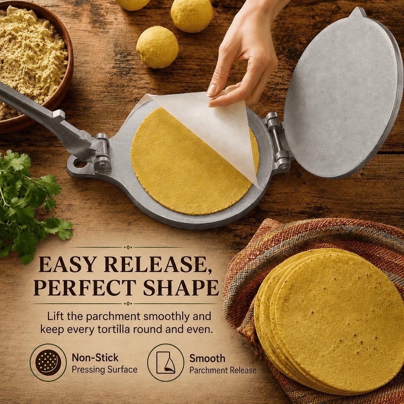 Kundita 8-Inch Cast Aluminum Tortilla Press, Silver Commercial-Grade Tortilla Maker
