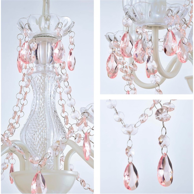 Alighting Plug in Chandeliers, 4-Light White & Pink Small Acrylic