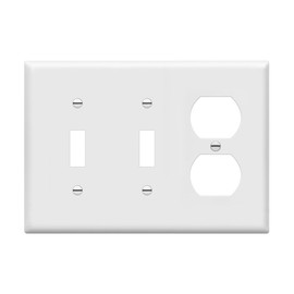 ENERLITES Combination Triple Gang Wall Plate, Double Toggle Switch/Single Duplex Receptacle Cover Plate, Standard Size 3-Gang 4.5" x 6.38", Polycarbonate Thermoplastic, 881221-W, White