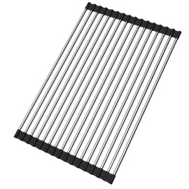 Bokexing Roll up Dish Drying Rack Over The Sink Kitchen Roll up Sink Drying Rack Portable Dish Drainer Foldable Dish Drying Rack (Black, (47 * 35CM)