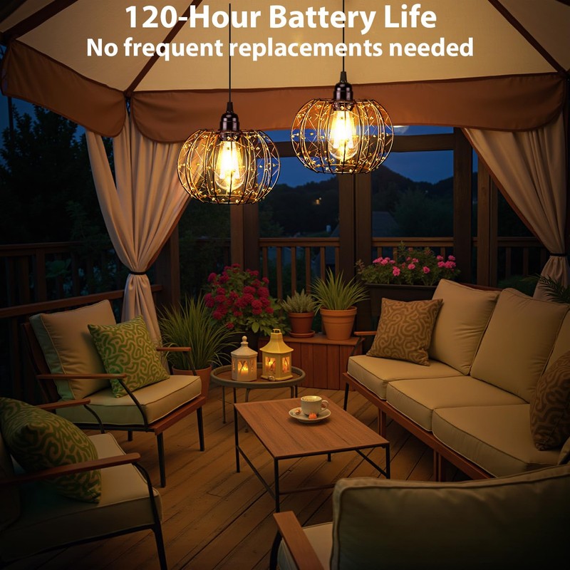 ALL FORTUNE Battery Operated Hanging Outdoor Chandelier, Battery Operated Gazebo