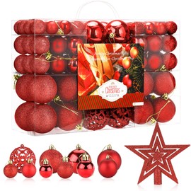 Aitsite Juego de 100 adornos para árbol de Navidad, miniesferas inastillables para decoraciones navideñas (rojo)