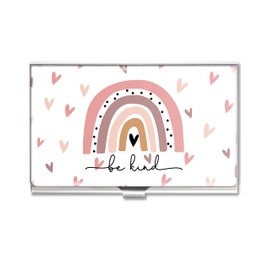 Swooflia Business Card Holder Case for Women Men Metal Pink Rainbow Be Kind Boho Slim Pocket Business Card Purse Cute for Realtors Real Estate Agents