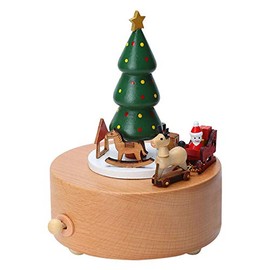 AMOR PRESENT Christmas Music Box, Wooden Music Box Christmas Tree Musical Decoration for Birthday