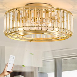 Fandelier Ceiling Fan with Lights and Remote,19" E12 Chandelier Ceiling Fan with Light, 6 Speed 3 Timer Quiet Caged Ceiling Fan with Lights for Bedroom,Living Room,Kitchen,Farmhouse (Gold)