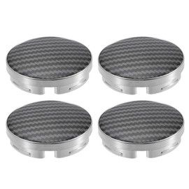 ACROPIX 58mm 4 Clips Auto Wheel Rim Hub Center Caps Cover with Black Carbon Fiber Pattern Sticker Silver Tone - Pack of 4