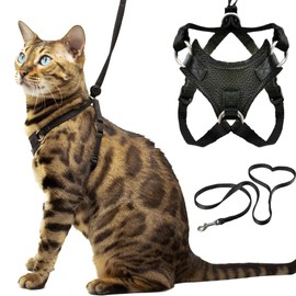 Houdini™ Escape Proof Cat Harness and Leash Set by OutdoorBengal for Walking Cats and Kittens (Vegan Leather, Large Cat)