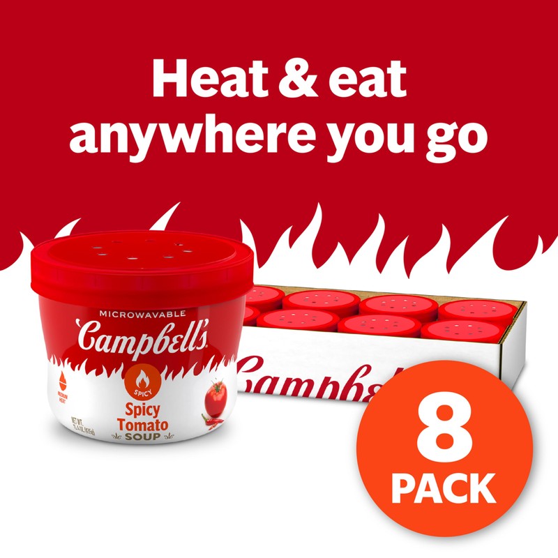 Campbell’s Spicy Tomato Soup, 15.4 oz Microwavable Bowl (Pack of