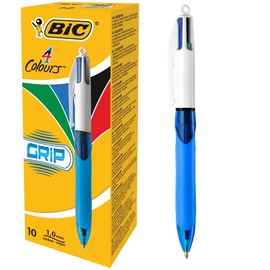 BIC 4 Color Grip Original Ballpoint Pen, Bulk Pack of 10: Medium Point (1.0mm): Assorted Inks, Blue, Red, Green, and Black