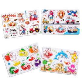 GwaOery Wooden Puzzles Jigsaw, Montessori Toys Kids Fun Games for 1 Year Old Educational Toys Preschool Educational Jigsaw Puzzles for Toddlers Boys Girls Birthday Gift