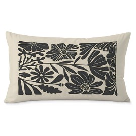 Fuasei Boho Black and Beige Floral Leaf Throw Pillow Covers 12x20, Botanical Plant Decorative Throw Pillow Covers for Bed Bedroom Living Room, Vintage Bohemian Abstract Pillow Covers