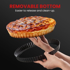 Maywe Tanso Tart Pan with Removable Bottom,10 Inch Tart and Quiche Pan,Non-stick Round Carbon Steel Deep Fluted Pie Pan with Crust Shaper Ring - Quiche Baking Dish Tart Pans For Baking Party Festival