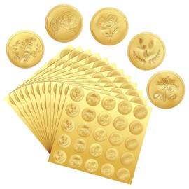 150Pcs Gold Embossed Envelope Seals Stickers Self Adhesive Wax Seal Stickers Vintage Embossed Foil Seal DIY Labels for Wedding Invitations Envelopes Certification 5 Patterns 6 Sheets