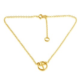 AZAGGI Gold Plated Circle of Life Sideways Cross Christian Religious Symbol Charm Anklet Bracelet