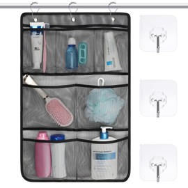 F-color Cruise Essentials 2026 - Mesh Shower Organizer Hanging with 7 Pockets for RV Gym Camping, Quick-Dry Portable Toiletry Bag with Metal Hooks for Bathroom Travel Toiletries, Black