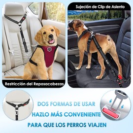 SlowTon Cinturón de Seguridad para Perros, Arnés de Seguridad Ajustable 2 en 1 para Coche, Cinturón de reflexivo Amortiguador Nylon para Pequeño Grande Perro Viaje (3 Piezas, Negro con Cuenco)