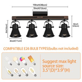 SEEBLEN 4 Light Farmhouse Kitchen Lighting Fixtures Ceiling, Black Wall Mount Industrial Track Lights, Adjustable E26 Track Lighting for Kitchen, Living Room, Dining Room, Hallway,Bathroom.