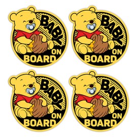 TSHIRTAMAZING Baby On Board Signs for Car - Paint-Safe, Removable, Non Magnetic, Baby Pooh On Board, Baby Safety Stickers for Cars & Windows, Baby Car Sign (4 Vinyl Decals)
