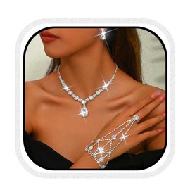 Fashband Rhinestone Wedding Bridal Jewelry Set Silver Sparkly Earrings Bracelet Prom Necklace Jewelry Accessories for Women