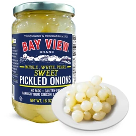 Bay View Pickled Onions, Whole Sweet Pickled Pearl Onions, Gibson and Martini Cocktail Garnish, Ready to Eat in Glass Jar (16oz)