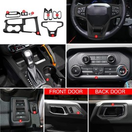 JLBMMLY 9 pcs Compatible with 2025 Ford Bronco Accessories 2021-2024 Interior Trim Accessories,Gear Shift Box Panel,Window Lift Switch Panel,Air Conditioning Switch Panel (Matt Carbon Fiber)