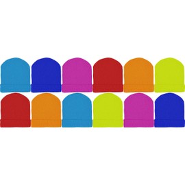 Winterlace Kids Winter Beanies, 12 Pack Warm Cold Weather Hats Boys Girls Children (Assorted Bright Colors)
