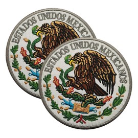 2 PCS AliPlus Mexican Emblem Patch Embroidered Tactical Military Morale Patch Applique Fastener Hook and Loop(White)