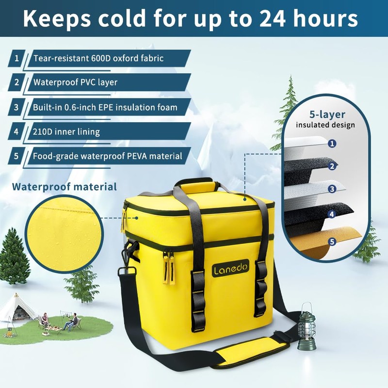 Lanedo Lunch Soft Cooler 20 Can, Soft Carrying Handle Insulated