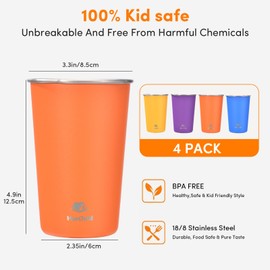 HurOutd 8 Pack Stainless Steel Cups 16oz - Colorful Stackable Metal Drinking Glasses for Camping, Travel, Shatterproof Tumblers