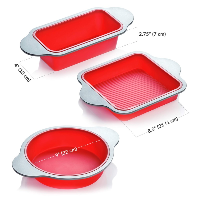 Boxiki Kitchen Silicone Baking Pans Set. 3 PCS Professional Silicone