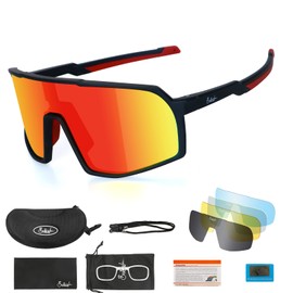 TOUTSEUL Polarized Sports Sunglasses for Men Women Sunglasses for Cycling Baseball Running with UV Protection/5 Lenses (Red)