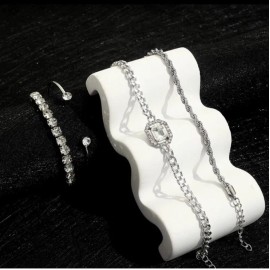 Fashion Jewelry Rhinestones And Silver Plated 4 Piece Bracelet Charm Bundle Set