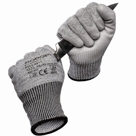 RODOPI SaveCut Work Gloves for Men and Women PU Coated Cut Protection Gloves Grey Gardening Gloves Thorn Resistant Assembly Gloves EN 388