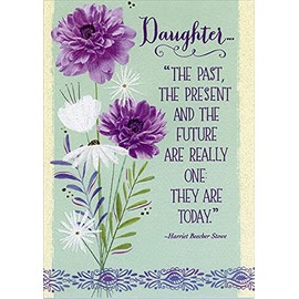 Designer Greetings The Past, Present and Future : Purple and Sparkling White Flowers Graduation Congratulations Card for Daughter