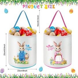 Capoda 2 Pcs Easter Bunny Basket Bags Canvas Easter Bucket Bags Bunny Totes Egg Hunt Basket Rabbit Buckets Eggs Hunt Candy Gift Totes for Kids Party Decor Supplies(Cute)