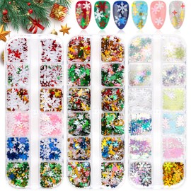 EBANKU 36 Grids Christmas Nail Glitter - 3D Holographic Winter Sequins Snowflake Star Tree Laser Glitter for Holiday Acrylic Nails - Mixed Shape Xmas Flakes Decoration