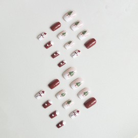 Christmas Press on Nails Short Length Glossy Acrylic Square Shaped Winter False Nails with Snowflake Designs Artificial Square Xmas Holiday Fake Nails Glue ons Fingernails for Women Girls(X0360)