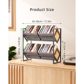 PAPAGIFTREE 2-Tier CD Storage Metal Display Shelf, CD Holder Rack with Adjustable Divider, Store up to 80 CDs for Non-slip Feet, Modern for Music Collection Enthusiasts Home Organization and Decor