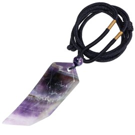 Nupuyai Amethyst Wolf Tooth Amulet Crystal Point Necklace for Men Women, Energy Healing Stone Pendant with Adjustable Rope