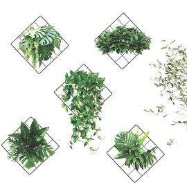 VZU 3D Effect Vivid Green Plants Monstera Leaf Ivy Grid Wall Decor Decal, Green Plant Wall Sticker, Vinyl Removable Green Leaves Wall Stickers, Wall Decor Wallpaper for Bedroom Living Room Porch